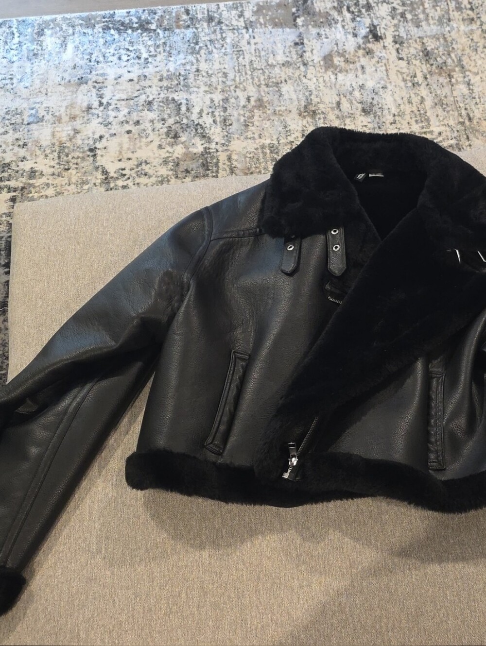 Divided Black Faux Leather Shearling-Trim Aviator Jacket